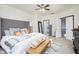 Stylish main bedroom boasting a comfortable bed, ceiling fan and modern decor at 6023 Brookside Oak Cir, Norcross, GA 30093