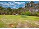 Large backyard with lush green grass and a trampoline with a shed nearby at 1277 Bethany Rd, Covington, GA 30016