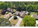 Aerial view of home with a long driveway and a pool in the backyard at 3025 Greenfield Dr, Marietta, GA 30068