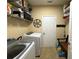 Functional laundry room with modern washer and dryer, and ample shelving at 985 Forest Knoll Court Ct, Lithia Springs, GA 30122