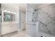 Updated bathroom featuring marble tiled shower and modern fixtures throughout at 201 Aster Ct, Canton, GA 30114