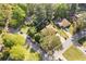 An aerial view of a home within a community surrounded by mature trees, with a long driveway at 2520 Hartford Dr, Ellenwood, GA 30294