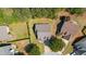An aerial view shows a home's positioning in a cul-de-sac with a large back yard at 704 Williamsburg Ct, Villa Rica, GA 30180