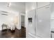 Modern kitchen featuring stainless steel Samsung refrigerator with water dispenser and dark hardwood floors at 830 Belgrade Ne Ave, Atlanta, GA 30306
