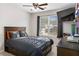 Bedroom featuring a modern ceiling fan, dresser, TV, and a window that provides natural light at 395 Anvil Way, Austell, GA 30168