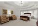 Spacious main bedroom featuring a tray ceiling, chandelier, sitting area, and elegant decor at 3749 Watkins Ne Pl, Brookhaven, GA 30319