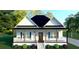 Charming one-story white farmhouse with black roof, covered porch and manicured front yard at 95 Rome St, Temple, GA 30179
