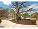 Well-manicured front yard with a large tree, shed, and a circular driveway at 813 Sandy Creek Rd, Fayetteville, GA 30214
