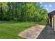 Backyard features a grassy lawn, mature trees, and a concrete patio at 4442 Mark Anthony Ct, Decatur, GA 30035