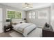 Well-lit main bedroom with ceiling fan, carpet, neutral walls and multiple windows at 4442 Mark Anthony Ct, Decatur, GA 30035