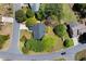 Aerial view of home showcasing the roof, landscaping, surrounding neighborhood and street at 5755 Haterleigh Dr, Alpharetta, GA 30005