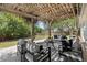 Inviting outdoor patio features a pergola, comfortable seating, and a view of the landscaped backyard at 5755 Haterleigh Dr, Alpharetta, GA 30005