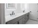 Elegant bathroom featuring double sinks, modern fixtures, and stylish gray cabinetry at 2195 Springdale Sw Rd, Atlanta, GA 30315