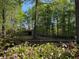Lush backyard with a fenced perimeter, mature trees, flowering shrubs, and a storage shed at 5254 Franklin Goldmine Rd, Cumming, GA 30028