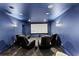 Comfortable home theater with plush reclining chairs, a large screen, and dimmable lighting for immersive viewing at 105 Grogans Lake Dr, Atlanta, GA 30350