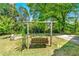 Serene backyard featuring a charming wooden swing set and lush greenery, perfect for relaxation at 2262 Hurt Sw Rd, Marietta, GA 30008
