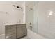 Beautiful bathroom with white subway tile and grey cabinets at 2015 N Decatur Ne Rd, Atlanta, GA 30307
