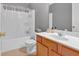 Well-lit bathroom featuring a shower-tub combo with a vanity and modern fixtures at 200 Arrowhead Ln, Canton, GA 30114