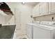 Laundry room features white washer and dryer, storage cabinet, and black countertop at 3200 Country Club Nw Ct, Kennesaw, GA 30144