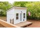 Rear view of white outbuilding with modern design, windows, door and small deck at 2086 Harold Se Ave, Smyrna, GA 30080