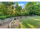 The well maintained backyard showcases a grass lawn, a wooden fence, landscaping, and surrounding mature trees at 2582 Corey Park Dr, Loganville, GA 30052