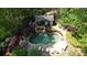 An aerial shot captures a stunning backyard with a luxurious pool and meticulously designed landscaping at 5178 S Trimble Rd, Atlanta, GA 30342