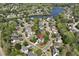 Beautiful aerial view of a neighborhood with mature trees and a lake in the background at 1485 Mill Place Dr, Dacula, GA 30019