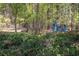 Secluded backyard with lush greenery and colorful wooden Adirondack chairs, perfect for relaxing in nature at 1660 Maple Ridge Dr, Loganville, GA 30052