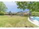 Expansive backyard featuring a refreshing pool, well-manicured lawn, and a charming swing set at 1924 Windburn Ct, Snellville, GA 30078