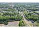 Aerial view of a neighborhood, showcasing lush greenery, mature trees, and well-maintained homes at 110 Legion Dr, Buford, GA 30518