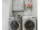 Laundry room showcasing washer and dryer with cabinets above at 2461 Peregrine Trl, Suwanee, GA 30024