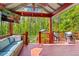 Relaxing covered back porch with outdoor seating and a wooded view at 363 Ridge Run Dr, Hiram, GA 30141