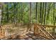 View of the wood backyard deck overlooking a private wooded area at 464 Meadowbrook Dr, Mcdonough, GA 30253