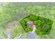 Aerial view of the home in a wooded area featuring a private backyard with a pool at 51 Sagemont Ct, Acworth, GA 30101