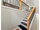 Contemporary staircase design with black and wood railing and modern accents at 2663 Lowell Dr, Morrow, GA 30260