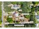 Aerial view of property, highlighting pool, outdoor kitchen, and garage/guest house at 345 Etheridge Rd, Auburn, GA 30011