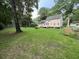 Large grassy backyard featuring mature trees, neutral siding, and well-maintained landscaping at 7260 Dunhill Ter, Atlanta, GA 30328