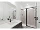 Modern bathroom featuring a glass-enclosed shower, sleek vanity, and contemporary fixtures at 2340 Ellis Mountain Dr, Marietta, GA 30064