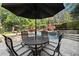 Relaxing poolside patio featuring comfortable seating under a large umbrella with beautiful landscaping at 3562 Langley Oaks Se Ct, Marietta, GA 30067