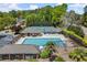 Aerial view of community pool and tennis courts in a green area surrounded by mature trees at 2130 Federal Rd, Roswell, GA 30075