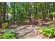 Inviting fire pit area with seating, surrounded by mature trees and foliage at 3704 Wilkins Cir, Powder Springs, GA 30127