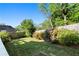 The lush backyard features green grass, mature trees, and a classic wood fence at 877 Ashwood Walk, Decatur, GA 30030