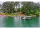 Beautiful lakefront view with a covered dock and lush trees surrounding the property on a sunny day at 3865 Adams Rd, Cumming, GA 30041