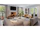 Bright living room with fireplace, modern furniture, and french doors at 808 Lullwater Ne Rd, Atlanta, GA 30307