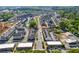 Aerial view of the neighborhood featuring tree-lined streets, sidewalks, and well-maintained townhomes at 118 Brighton Blvd, Woodstock, GA 30188