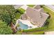 Aerial view of a backyard pool with a patio and lush landscaping surrounding the area at 134 Lakestone Pkwy, Woodstock, GA 30188