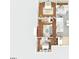 First floor plan highlighting bedrooms, bathrooms, living spaces, and staircase placement at 4728 Corn Creek Drive, Fairburn, GA 30213