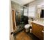 Updated bathroom featuring a glass shower and a vanity with countertop at 3420 Caley Mill Ln, Powder Springs, GA 30127
