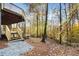 Exterior view of a natural backyard with stone, rock, gravel and wooded views from walkout basement at 270 Boulder Dr, Roswell, GA 30075