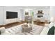Open-concept living room with hardwood floors, modern fireplace, and dining area at 5935 Christopher Ln, Lithonia, GA 30058